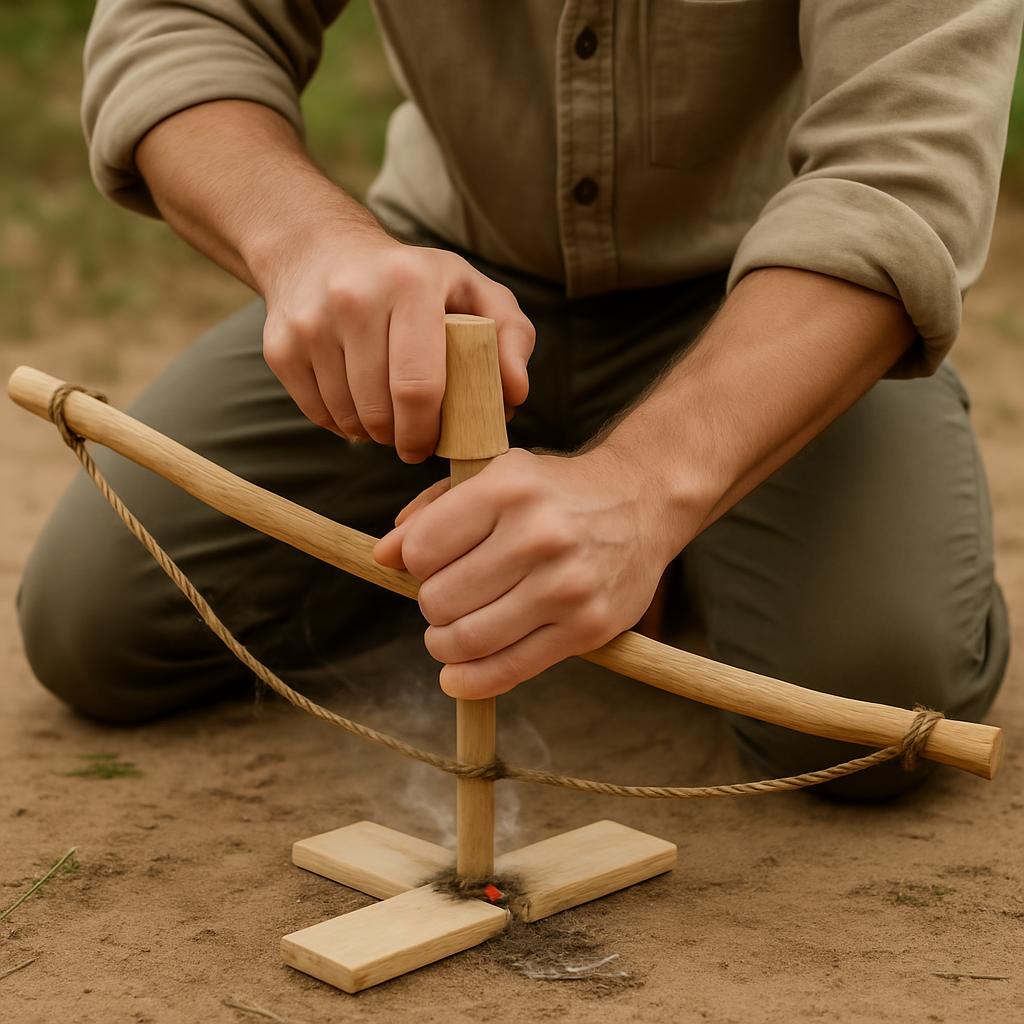Bow drill fire making technique