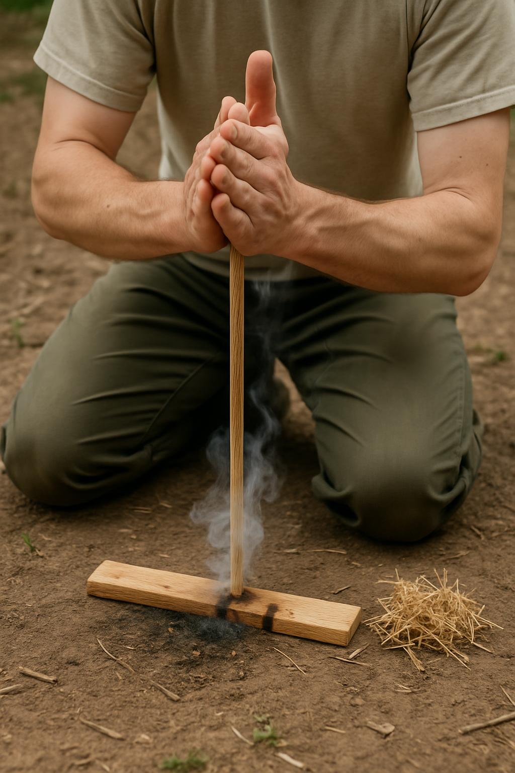 Hand drill fire making technique