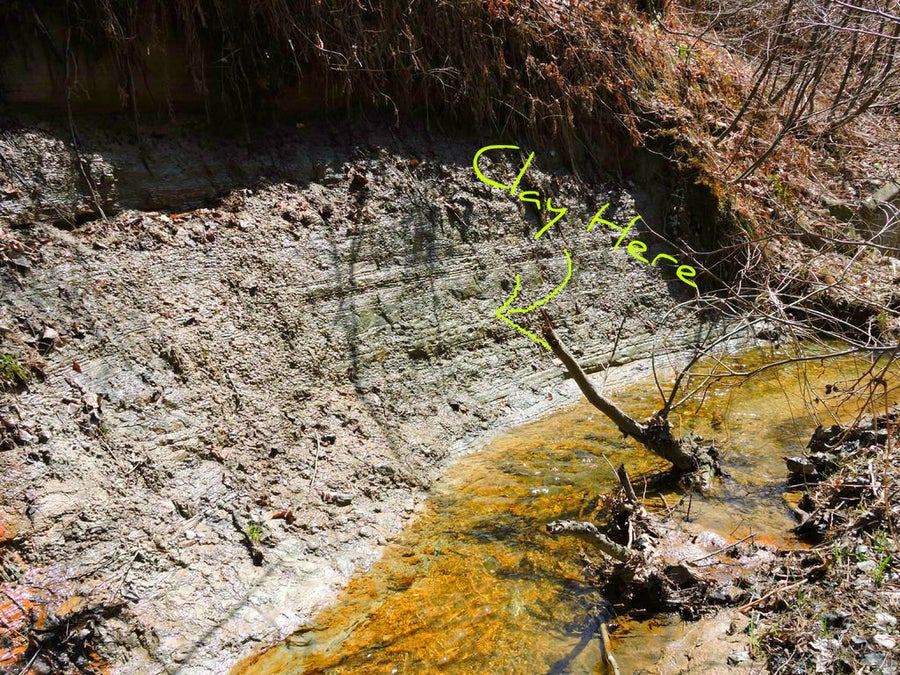 Natural clay deposit in a riverbank
