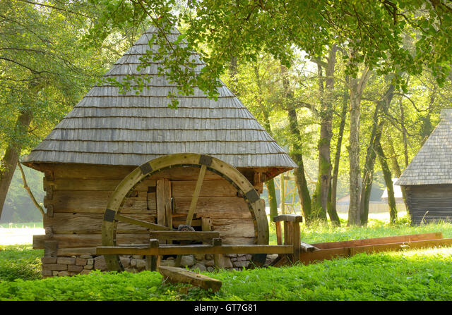 Traditional wooden water mill with wheel